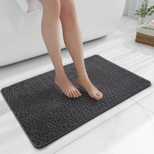 Bathroom Rugs Non Slip Washable, Rubber Bath Mats for Bathroom,Quick Dry,Super Absorbent Ultra Thin Bath Mat Low Pile Bath Floor Mat Fit Under Door,Shower,Sink, Dark Grey, 24"x36"