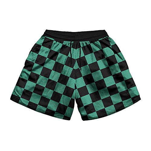 Rulercosplay Anime Swim Trunks Kamado Tanjirou Black Green Printing 5'' Inseam Funny Board Shorts for Men, Boys