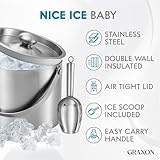 Ice Bucket (3 Liter) Stainless Steel Double Wall Insulated Ice bucket with Lid & Scoop, Ice Buckets for Parties, Handle, Keeps Ice Cold for Hours, Great for Wine, Champagne, Cocktails, Beer (Silver)