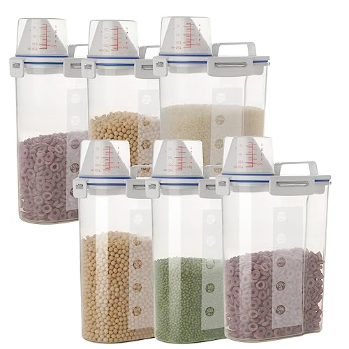 jioko 5.5 Lbs Plastic Transparent Tank, Rice Storage Barrel, Household Food Container Grain Storage Box for Oatmeal, Grain, Cereal, Pasta, Flour (6 Packs)