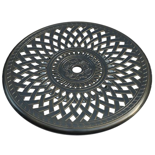 VIVIJASON 31" Cast Aluminum Lazy Susan Turntable, 360° Large Rotating Display Tray with Silent Bearings, Round Table Top Swivel Serving Plate with 2" Umbrella Hole for Outdoor Dining Table