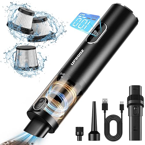 Upbooz Car Vacuum, Handheld Vacuum Cordless with 14000PA Powerful Suction with LED Light, Air Duster 2-in-1,Low Noise Rechargeable Portable Vacuum Cleaner for Car Home Pet Office