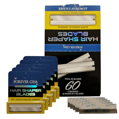 Single Edge Razor Blades - 60Pcs Japanese Stainless Steel Polymer Hair Shaper Blades - Straight Razor Shaving Blade Refills - Facial Hair & Eyebrow Shaper Trimmer for Men & Women - 12 Packs of 5