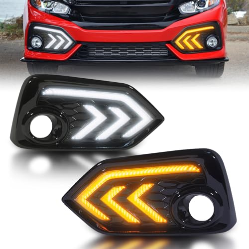 Fog Lights Led Daytime Running Lights DRL for Honda Civic 10th Gen 2016-2020 Hatchback sport Fog Lights Lamp Assembly Turn SIgnal Lights (CIVIC16-20-hatchback DRL)