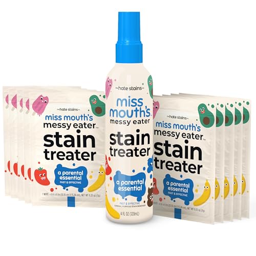 Miss Mouth's Messy Eater Stain Treater Spray - 4oz & 10 Wipes Stain Remover - Newborn & Baby Essentials - No Dry Cleaning Food, Grease, Coffee Off Laundry, Underwear, Fabric