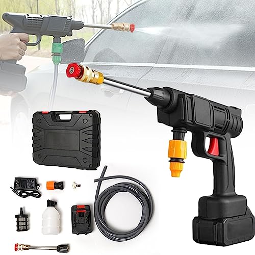 Portable Cordless High Pressure Water Spray Gun, Cordless Car Wash Spray Gun, Handheld Electric Cordless Pressure Washer for Car and Garden Washing,2battery-220V