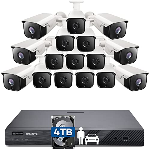 ONWOTE 16 Channel 4K PoE Security Camera System, 16x 8MP 134° Outdoor IP Cameras with Audio, AI Detect Human Vehicle, 16x Cables (Total 1280ft), 16CH Commercial NVR 4TB, Wired CCTV for Businesses