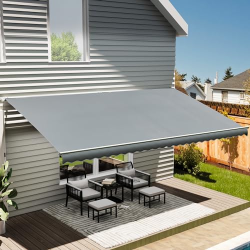 YITAHOME 12' x 10' Patio Retractable Awning, Outdoor Awning Sun Shade Shelter Cover Patio Canopy Sunsetter Awnings for Patio Deck Yard with UV Protection and Easy Crank Opening, Gray