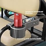 Roykaw Golf Cart Armrest with Cup Holder/Rear Seat Arm Rests Fit for EZGO/Club Car/Yamaha & Most Golf Cart, Upgrade 3rd Gen - with Phone Holder, No Drilling Required, Fit 1.0"/1-1/4" Square Tube Frame