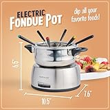 Nostalgia 6-Cup Electric Fondue Pot Set for Cheese & Chocolate - 6 Color-Coded Forks, Temperature Control - Stainless Steel Kitchen Gadgets and Appliances for Hors d'Oeuvres and More - Stainless Steel