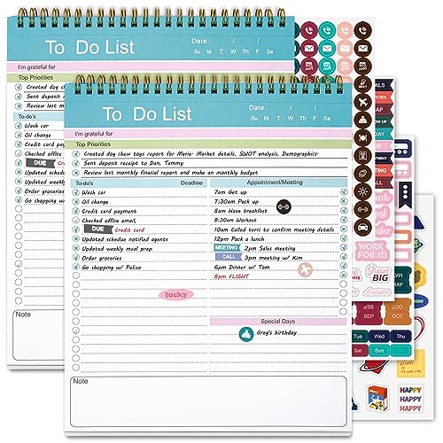 To Do List Notepad, Spiral Bound Undated Daily Planner, 52 Sheets 8.5" X 10.5" Tear Off Task Planning Pad with Checklist, For Work Office Home, 2Pack