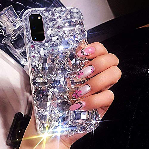 Bonitec for Samsung Galaxy S20 Case 3D Glitter Sparkle Bling Case Luxury Shiny Crystal Rhinestone Diamond Bumper Clear Gems Protective Case Cover