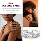 DAYBYDAY Moissanite Wedding Bands for Women Sterling Silver Emerald Cut Moissanite Band Ring Channel Set Baguette Created Diamond Eternity Band Size 8