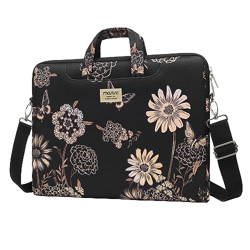 MOSISO Laptop Bag for Women, 15 inch Computer Bag Compatible with MacBook, HP, Dell, Lenovo, Asus, Notebook, 15.6 inch Laptop Shoulder Carrying Messenger Sleeve with Strap, Vintage Floral