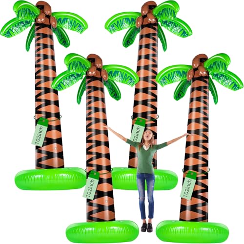 Talltalk 4 Pcs 102 Inch Giant Inflatable Palm Tree Tall Blow up Palm Tree Balloons for Summer Hawaiian Tropical Beach Party Decorations Luau Party Supplies Pool Photo Booth