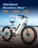 ECORD Electric Bike for Adults, 26'' Fat tire Electric Mountain Bike Full Suspension Fork, 500W Adult Electric Bicycle with BAFANG Motor 48V Removable Battery, Shimano 7 Speed Gears (White)