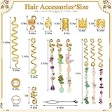 Jollidecor 80 Pcs Natural Crystal Stone Dreadlock Accessories, Hair Jewelry for Braids Hair Spirals Gems Charms Adjust Gold Loc Jewelry for Hair Cuffs for Girls Women Braids Hairstyle Decoration