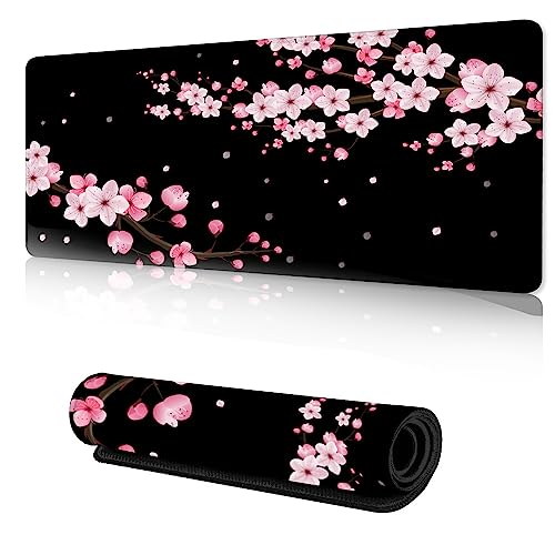 ZTHLL Gaming Mouse Pad with Stitched Edges,Sakura Cherry Blossoms Desk Mat, Extended XL Mousepad with Anti-Slip Base, Cool Desk Pad for Keyboard and Mouse,35''×15.7''