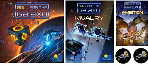 Mixed Roll for The Galaxy Bundle of The Base Game, The Ambition and Rivalry Expansions, Plus 2 Star Fighter Buttons