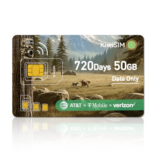 KiwiSIM 4G LTE Data SIM Card 50GB - 2 Years for Trail Camera & Security Camera, SIM Card for Wildlife Cameras, 3-in-1 SIM Kit with AT&T/T-Mobile/Verizon Coverage, No Contract & Auto Network Switching