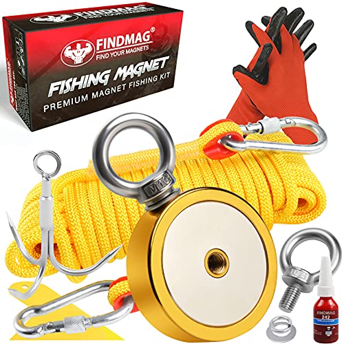 FINDMAG 1725 lbs Magnets Kit - 3.7" Diameter Fishing Magnet for Retrieving Items in River, Lake