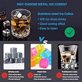 24 Pack Stainless Steel Ice Cubes Reusable - Ice Cubes Stainless with Ice Tongs and Whiskey Stones - Men Gifts for Drinks, Whiskey, Vodka, Chilling Rocks, Chilling Rocks for Drinks