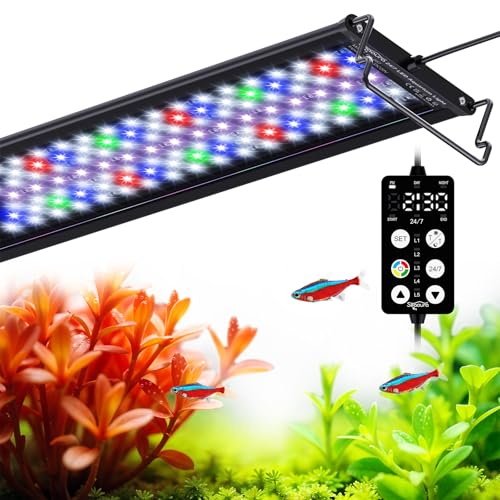 Aquarium Plant Light, 24/7 Programmable, Power-Off Memory, 7-Row LED 18-24in SEAOURA Full Spectrum Fish Tank Lights, 8 Colors, 20 Brightness Dimmable, Day & Night Cycle, Adjustable Bracket