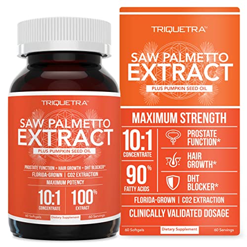 Saw Palmetto Extract – 10X Potency, Pharmaceutical Grade Strength - Plus Pumpkin Seed Oil - Supports Prostate Health, Relieves Urination Issues, Supports Hair Growth, DHT Blocker – 60 Softgels