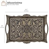 Alisveristime Ottoman Turkish Zamak Serving Tray with Traditional Motifs, Ideal for Coffee and Tea - Six Person Tray (14.5 x 9.85 in) (Antique Green)