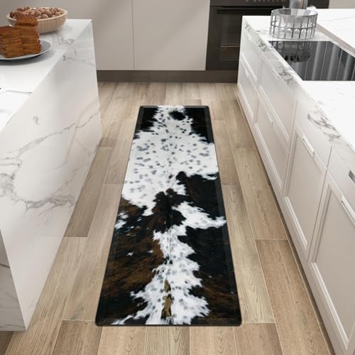 Tyrot Cowhide Kitchen Mat Cushioned Anti Fatigue - 1/2 Inch Thick Western Cow Kitchen Mats for Floor, Non Slip PVC Waterproof Standing Desk Ergonomic Comfort Rugs for Sink, Office, Laundry, 17.3x60