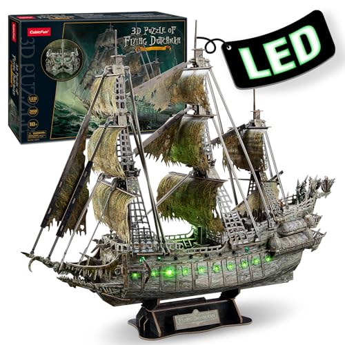 CubicFun 3D Puzzles for Adults Green LED Flying Dutchman, 360 Pieces Pirate Ship Arts & Crafts for Adults Gifts for Men Women Model Kit, Lighting Ghost Ship Easter Gifts Valentine's Day Gift