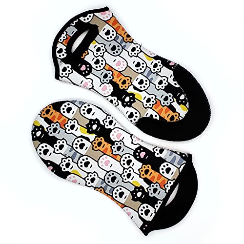 Cats Paw Prints Oven Mitts 2 Pack, Neoprene Fabric Heat Resistant Rubber Grip, Kitchen Oven Glove, Washable Pot Holder