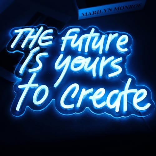 WonderfulLife The Future is Yours to Create Neon Sign for Wall Decor Suitable for Office Man Cave or Bedroom,Fresh Azure Letters Lights can Calm Your Restless Mood.5V USB Powered Easy Hanging.