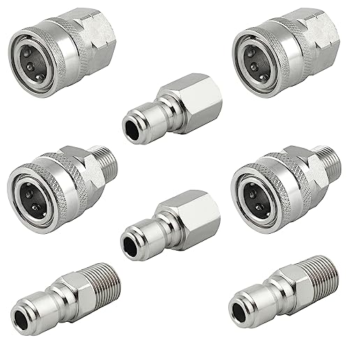 Raincovo Pressure Washer Quick Connect 3/8 Inch, Pressure Washer Fittings, Stainless Steel Adapter Set, Female and Male Thread, 8 Pieces