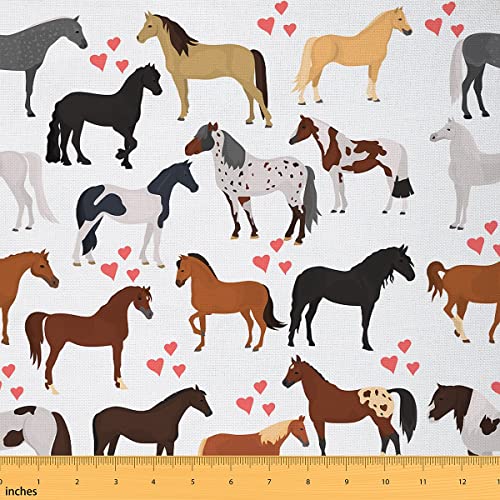 The Yard Kids Horse Upholstery Fabric - Cute Animal Decorative Fabric Cartoon Horses with Pink Heart Decor Kawaii Cowboy Cowgirls Waterproof DIY 2 Yards