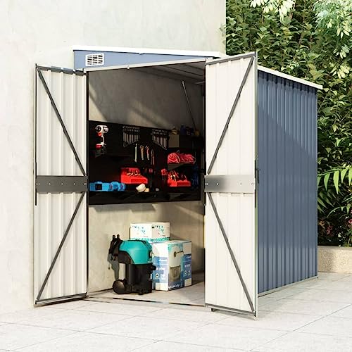 Garden Shed Galvanized Steel Gray Metal Medium, Carport Canopy Outdoor Shelter for Tents & Backyard Storage