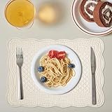 HOMBYS Quilted Placemats Set of 4 Washable-Rectangular Placemats for Kitchen Table-100% Cotton Fabric Rectangular Table Mats-Cotton, (Flax)