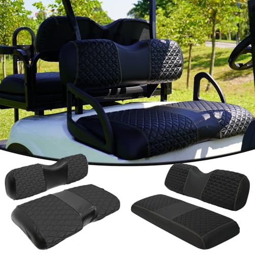 HANGKUNNEE EZGO RXV Seat Covers, EZGO Golf Cart Seat Covers for 2008+ EZGO RXV OEM Ordinary Seat, Marine Grade Vinyl Leather, Anti-Scratch/Anti-Fading/Easy to Install, Black/4 PCS