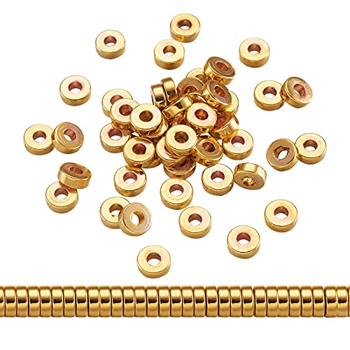 Craftdady 170Pcs 6mm Golden Heishi Disc Synthetic Hematite Beads Metallic Smooth Flat Round Coin Disk Imitation Gemstone Loose Beads for Jewelry Craft Making