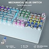 AULA F2088 Typewriter Style Mechanical Gaming Keyboard,Rainbow LED Backlit,Removable Wrist Rest,Media Control Knob,Retro Punk Round Keycaps,USB Wired Computer Keyboard,White