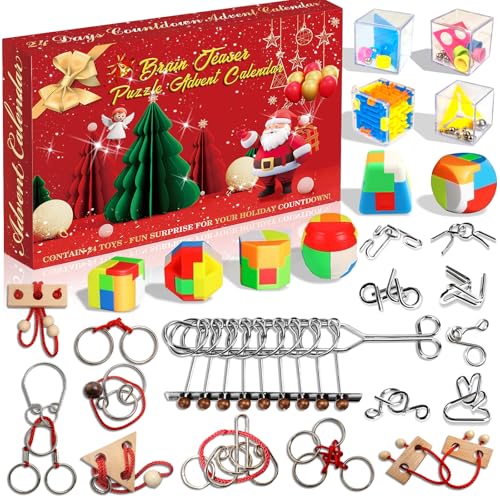 Brain Teaser Advent Calendar 2025 for Adults Kids, Metal Wire Puzzles Christmas Countdown Calendar,Fidget toys Gift for Adults Teens