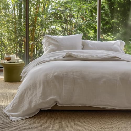 Bedsure Cooling Muslin Cotton Duvet Cover Queen Size - Cotton Blend Rayon Derived from Bamboo Duvet Covet Set for Hot Sleepers - Ultra-Soft & Breathable & Lightweight Bedding Set (Linen, 90"x90")