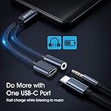 Xumee USB Type C to 3.5mm Headphone and Charger Adapter, 2-in-1 USB C to Aux Audio Jack Hi-Res DAC and Fast Charging Dongle Cable Compatible with iPhone 16/15 Pro Max,Galaxy S25 S24 Ultra (Grey)