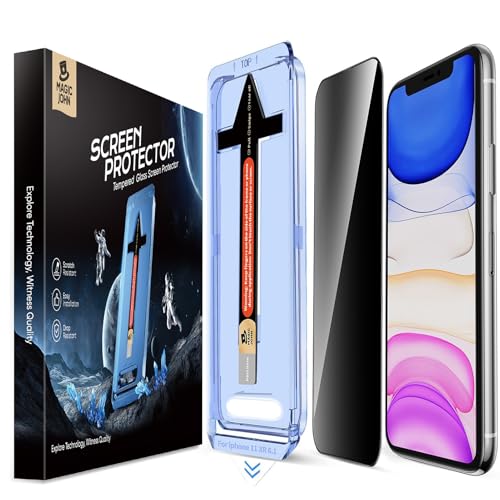 MAGIC JOHN 2 Pack for iPhone 11/iPhone XR 6.1 inch Privacy Glass Screen Protector, Auto Dust-Elimination Installation, Bubble Free, HD Clear, Easy Installation