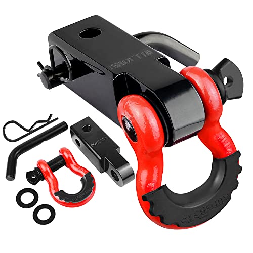 AUTOBOTS Tow Hitch Receiver 2", 45,000 Lbs Break Strength Shackle Hitch Receiver with 5/8" Hitch Pin, 3/4 D Ring Shackle, Towing Accessories for Truck Trailer Recovery Off-Road Red&Black