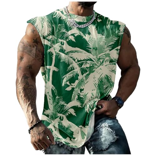 MARSVOVO Black Tank Top Men Sleeveless T Shirts for Men 3D Graphic Cotton Linen Soft Crewneck Summer Gym Muscle Sports Fitness Quick Dry,L