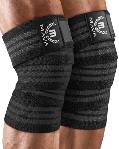 Mava Sports Knee Wraps (Pair) for Men & Women | Ideal for Cross Training, WODs, Gym Workouts, Weightlifting, Fitness & Powerlifting | Knee Straps for Squats | 72" Compression & Elastic Support