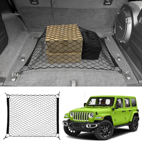 JTYZSM Trunk Cargo Net for 2019-2025 Jeep Wrangler JL 4XE 4 Door Trunk Organizer Net Anti-Slip Rear Mesh Cargo Netting for 19-25 Wrangler JL JLU 4XE SUV Accessories