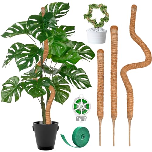 Hetaoe 3 Pack Bendable Moss Pole, 28" 48" 63" Monstera Plant Support for Climbing Indoor Plants, Tall Coir Plant Pole Sticks Support Stakes for Potted Plants, Pothos, Philodendron