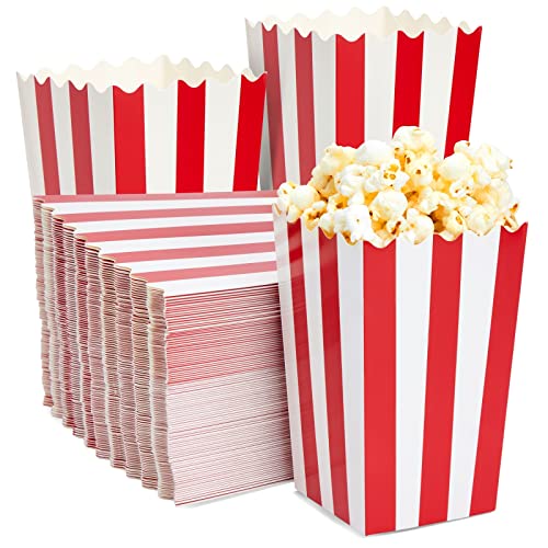 BLUE PANDA 100 Pack Mini Popcorn Boxes 3.3x5.6 Inch, 20 oz Red & White Stripes Popcorn Snack Box, Snack Container Holder Bucket for Carnival Party Supplies, Movie Night, Birthdays